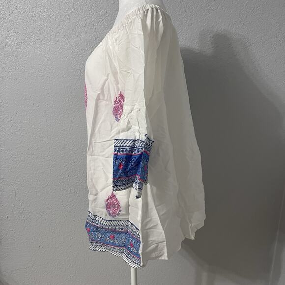 Debbie Katz NWT Size Small Tunic Cover Up Embroidered Bohemian White, Pink, Blue - Picture 4 of 8